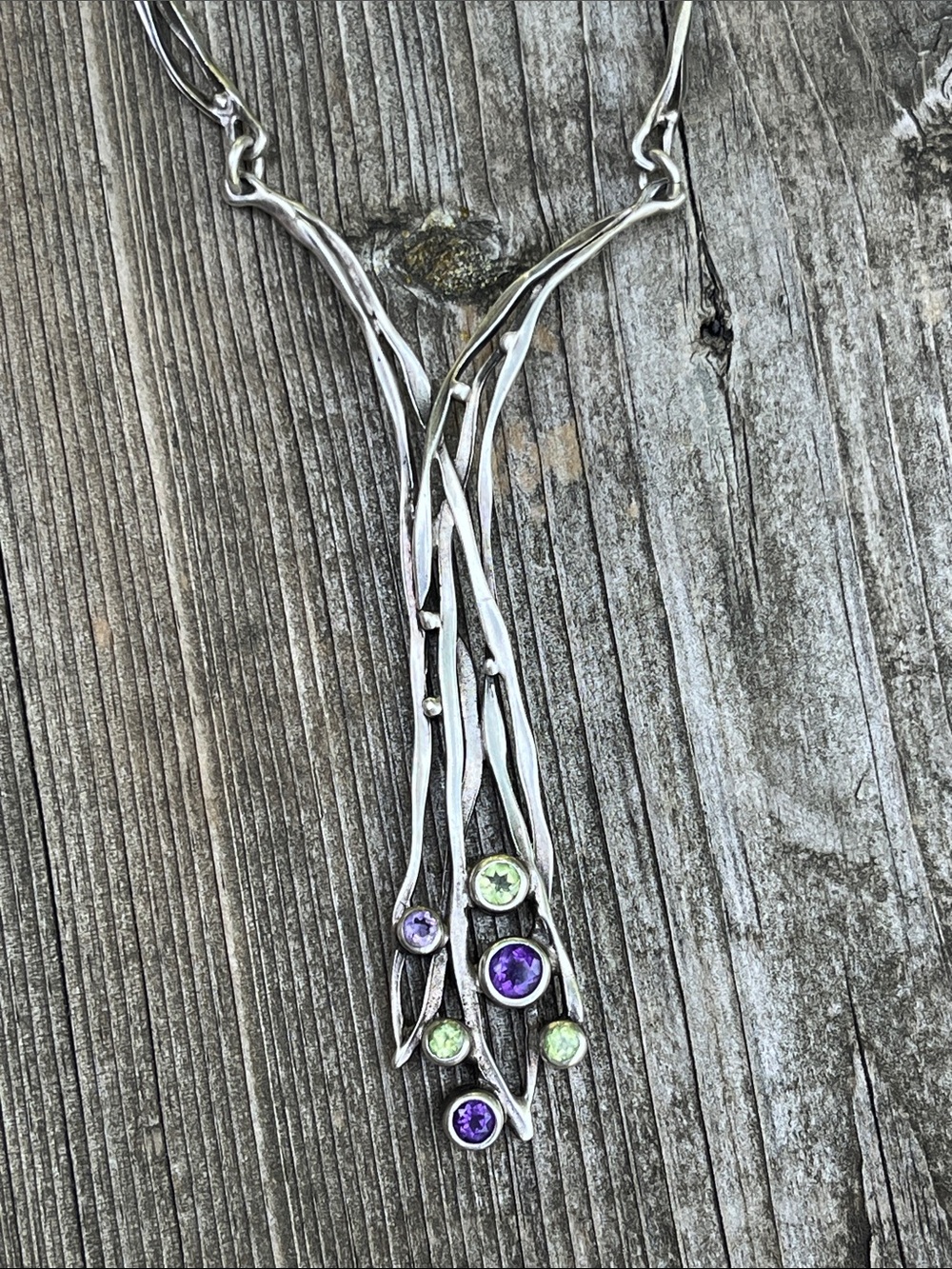 Sterling Silver Multi-Stone Necklace With Amethyst & Peridot Hagit Gorali